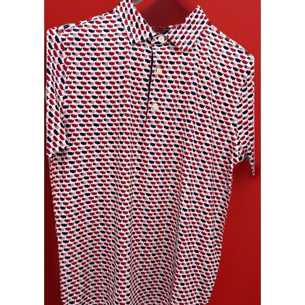 DEOLAX Polo Shirt Mens S Red White Blue Short Sleeve USA Graphic Print